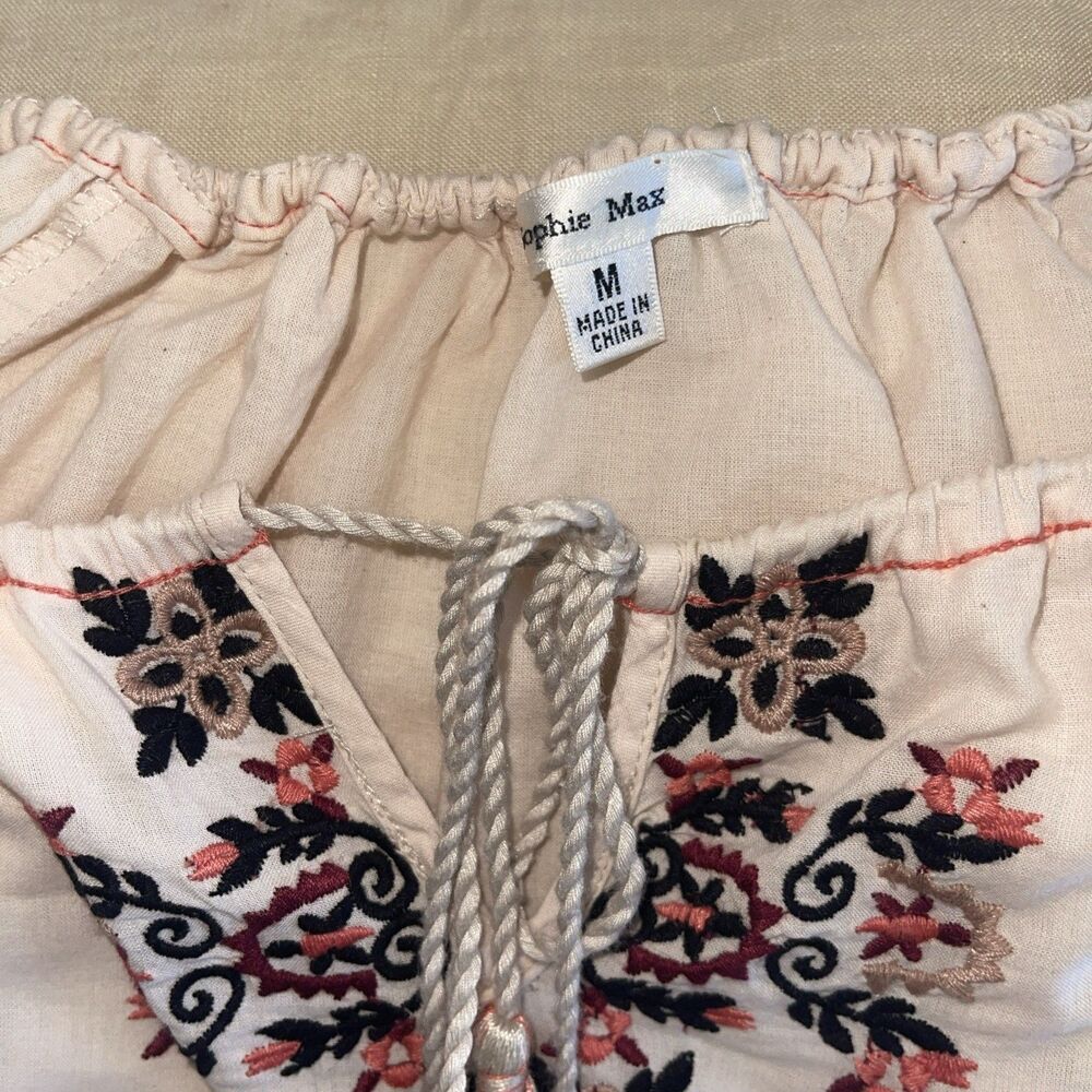 Sophie Max 100% Cotton Embroidered Boho Festival Casual Top Bell Sleeve M - Picture 7 of 9
